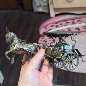 Vintage Brass Horse And Cart And Rider Terang Bulan - Decorative Home Art